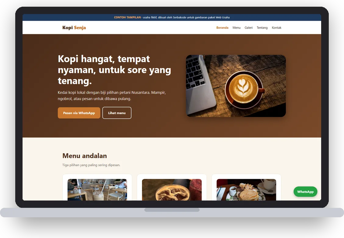 Contoh tampilan website di laptop